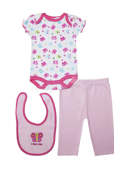 Комплект Bon Bebe Бон Бебе для девочки: боди, штанишки, нагрудник, цвет розовый  0