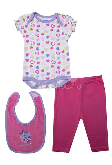 Комплект Bon Bebe Бон Бебе для девочки: боди, штанишки, нагрудник, цвет фиолетовый-малиновый  0