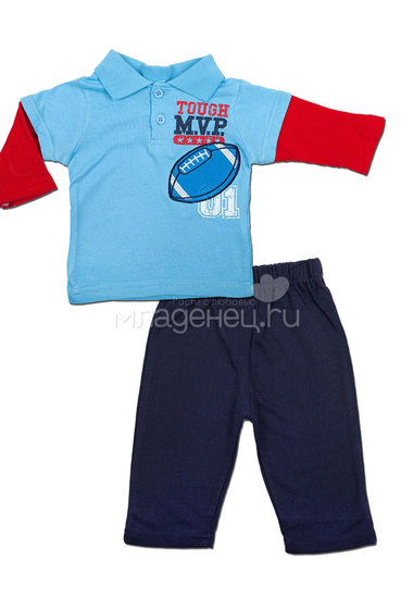 Комплект Bon Bebe Бон Бебе для мальчика: футболка-поло и штанишки, цвет темно-синий/голубой  0