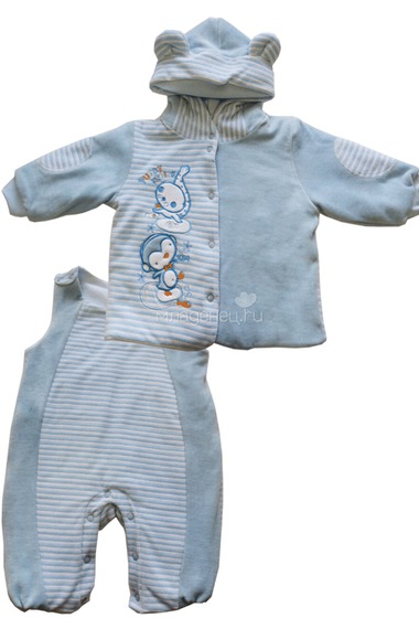 Комплект утепленный с вышивкой Soni Kids "Веселые полосатики", цвет голубой, полоска, принт  0