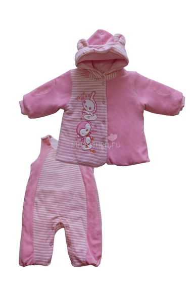 Комплект утепленный с вышивкой Soni Kids "Веселые полосатики", цвет розовый, полоска, принт  0