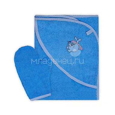 Полотенце-уголок Осьминожка с рукавичкой махровое Голубое 0