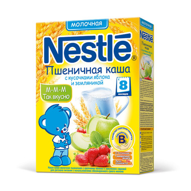 Каша Nestle молочная 250 гр Пшеничная с кусочками яблока и земляники (с 8 мес) 0
