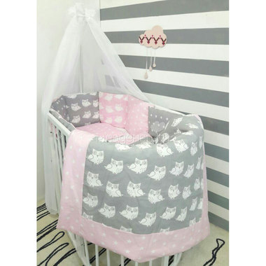 Комплект постельного белья ByTwinz для круглой кроватки Совята Розовые 1