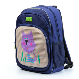 Рюкзак детский 4all KIDS Сиреневый кот Темно-синий + Пиксели