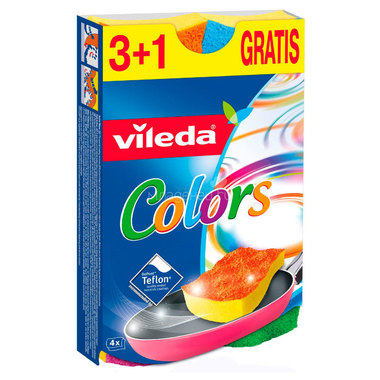 Губка для посуды Vileda Pur Colors 3+1 шт 0