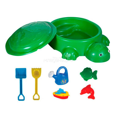 Песочница Pilsan Черепаха с крышкой и игрушками 0