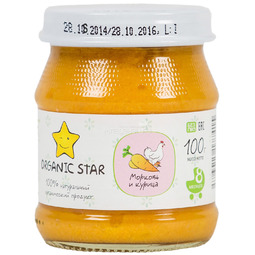 Пюре Organic Star мясное с овощами 100 гр Морковь курица (с 6 мес)