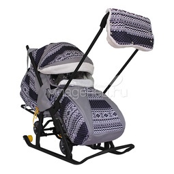 Санки-коляска SNOW GALAXY LUXE на больших мягких колесах сумка муфта Финляндия черная