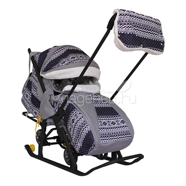 Санки-коляска SNOW GALAXY LUXE на больших мягких колесах сумка муфта Финляндия черная 1