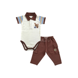 Комплект Hudson Baby Боди-поло и штанишки Лосёнок, 2 пр., для мальчика, цвет коричневый 