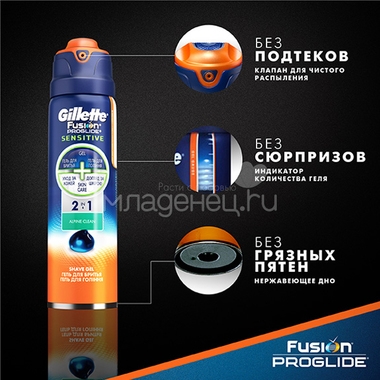 Гель для бритья Gillette Fusion ProGlide 170 мл Alpine clean для чувствительной кожи 4