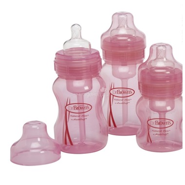 Набор бутылочек Dr Brown's Из 3-х бутылочек 240 мл и 120 мл с широким горлышком Розовые (с 0 мес) 0