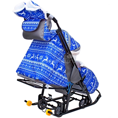 Санки-коляска SNOW GALAXY LUXE на больших мягких колесах сумка муфта Зимняя ночь Олени Синии 5