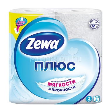 Туалетная бумага Zewa ПЛЮС голубая (2 слоя) 4 шт 1