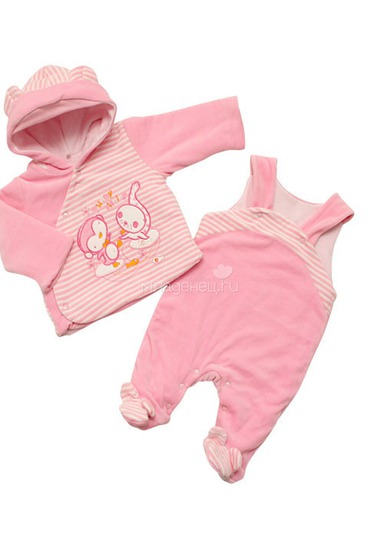 Комплект утепленный с вышивкой, велюр Soni Kids "Весёлые полосатики", цвет розовый, полоска, принт  0