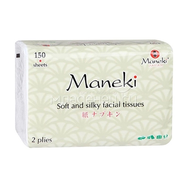 Салфетки бумажные Maneki Dream 2 слоя белые (150 шт) 0