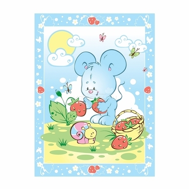 Одеяло Baby Nice байковое 100% хлопок 85х115 Земляничная поляна (голубой, розовый, зеленый) 2