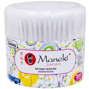 Ватные палочки Maneki Lovely (в стакане) белые 300 шт 0