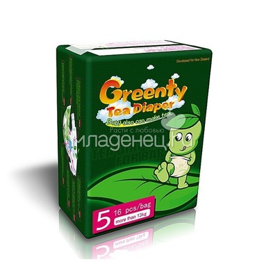 Подгузники Greenty 13+ кг (16 шт) Размер 5 0