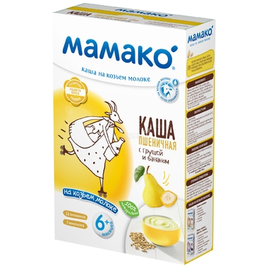 Каша Mamako на козьем молоке 200 гр Пшеничная с грушей и бананом (с 6 мес) 0