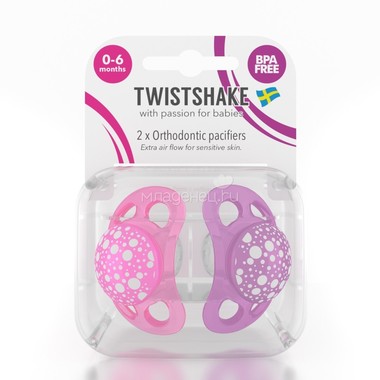 Пустышка Twistshake 2 шт (0-6 мес) розово-фиолетовая 2