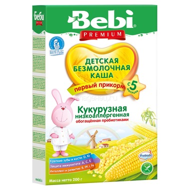 Каша Bebi Premium безмолочная 200 гр Кукурузная низкоаллергенная (с 5 мес) 0
