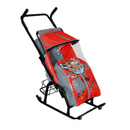 Санки-коляска Снегурочка 42-Р Тигренок с корзинкой Серые с красным