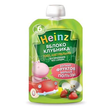 Пюре Heinz фруктовое (пауч) 100 гр Яблоко клубника (с 6 мес) 0