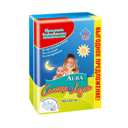 Пеленки AURA Солнце и луна гигиенические 60х90 см (5 шт)
