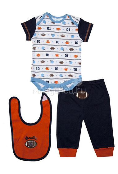 Комплект Bon Bebe Бон Бебе для мальчика: боди короткий,штанишки,нагрудник, цвет оранжевый  0