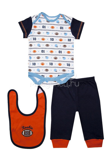 Комплект Bon Bebe Бон Бебе для мальчика: боди короткий,штанишки,нагрудник, цвет оранжевый  1