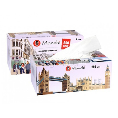 Салфетки бумажные Maneki Dream 2 слоя белые аромат Европы (250 шт в коробке) 1