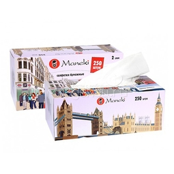 Салфетки бумажные Maneki Dream 2 слоя белые аромат Европы (250 шт в коробке)