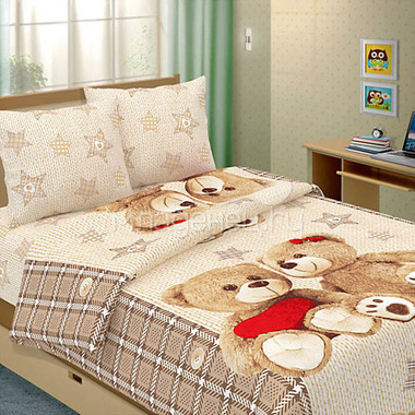 Комплект постельного белья детский Letto с наволочкой 50х70 Влюбленные мишки 0
