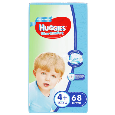 Подгузники Huggies Ultra Comfort Giga Pack для мальчиков 10-16 кг (68 шт) Размер 4+ 0