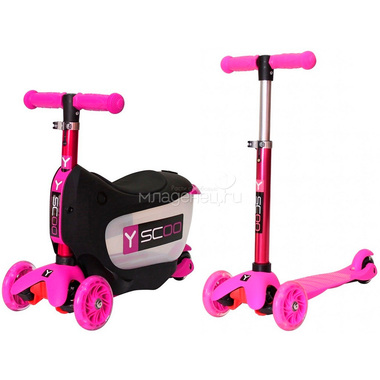 Каталка-самокат 3в1 Y-SCOO Mini Jump&Go со светящими колесами Pink 0