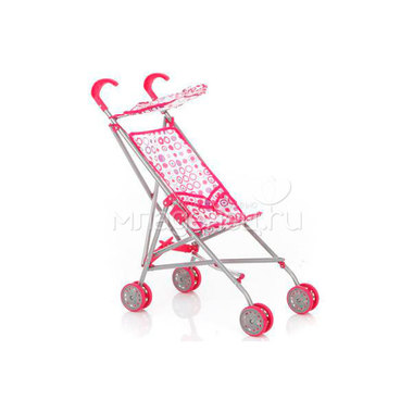 Кукольная коляска трость RT 9302S с козырьком металлическая Розовые круги на белом 0