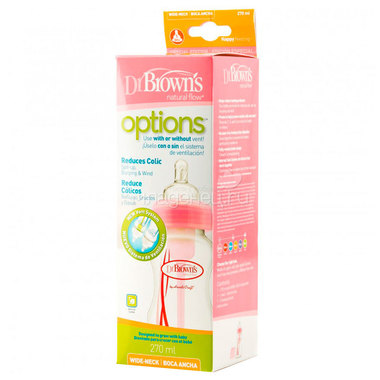 Бутылочка Dr. Brown's Options антиколиковая с широким горлышком Розовая (270 мл) 0