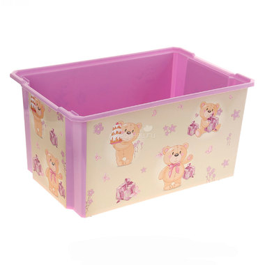 Ящик для хранения игрушек Little Angel X-Box Bears 57л на колесах Бежевый с розовым 1