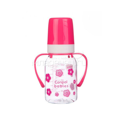 Бутылочка Canpol Babies с силиконовой соской С ручками 120 мл (с 3 мес) розовая 0
