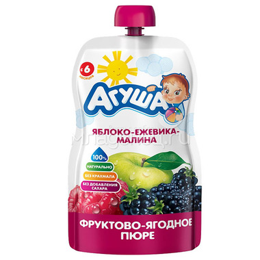 Пюре Агуша фруктово-ягодное 90 гр Яблоко ежевика малина (с 6 мес) 0