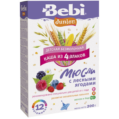 Каша Bebi Junior из 4 злаков 200 гр Мюсли с лесными ягодами (с 12 мес) 0