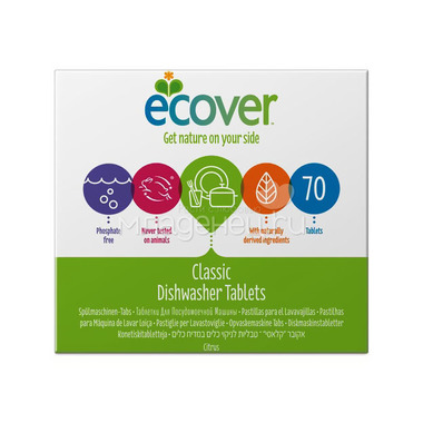 Таблетки для посудомоечной машины Ecover 1,4 кг. 70 шт. 0