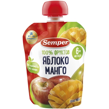 Пюре Semper фруктовое 90 гр Яблоко и манго с витамином С (с 6 мес) 0