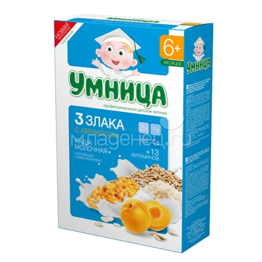 Каша Умница молочная 200 гр 3 злака с абрикосом (с 6 мес) 0