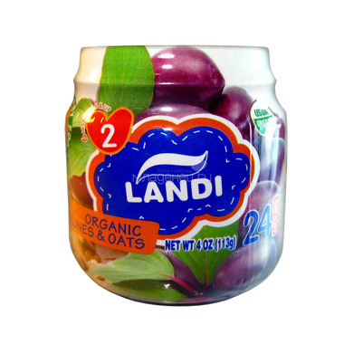 Пюре Landi фруктово-зерновое (без сахара) 113 гр Слива с овсяными хлопьями (с 6 мес) 0