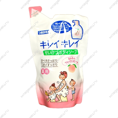 Мыло жидкое для тела Lion KireiKirei запасной блок (с дезодорирующим эффектом,с ароматом персика, для всей семьи) 420 мл 0