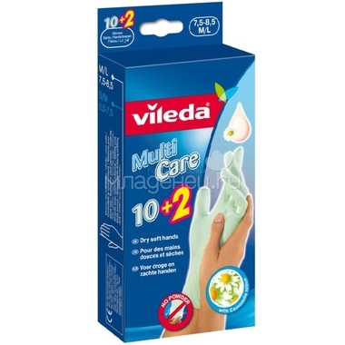 Перчатки Vileda одноразовые с бальзамом 10 шт +2 шт в упаковке L 0