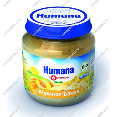 Пюре Humana фруктовое 125 гр Абрикос с бананом (с 6 мес) 0